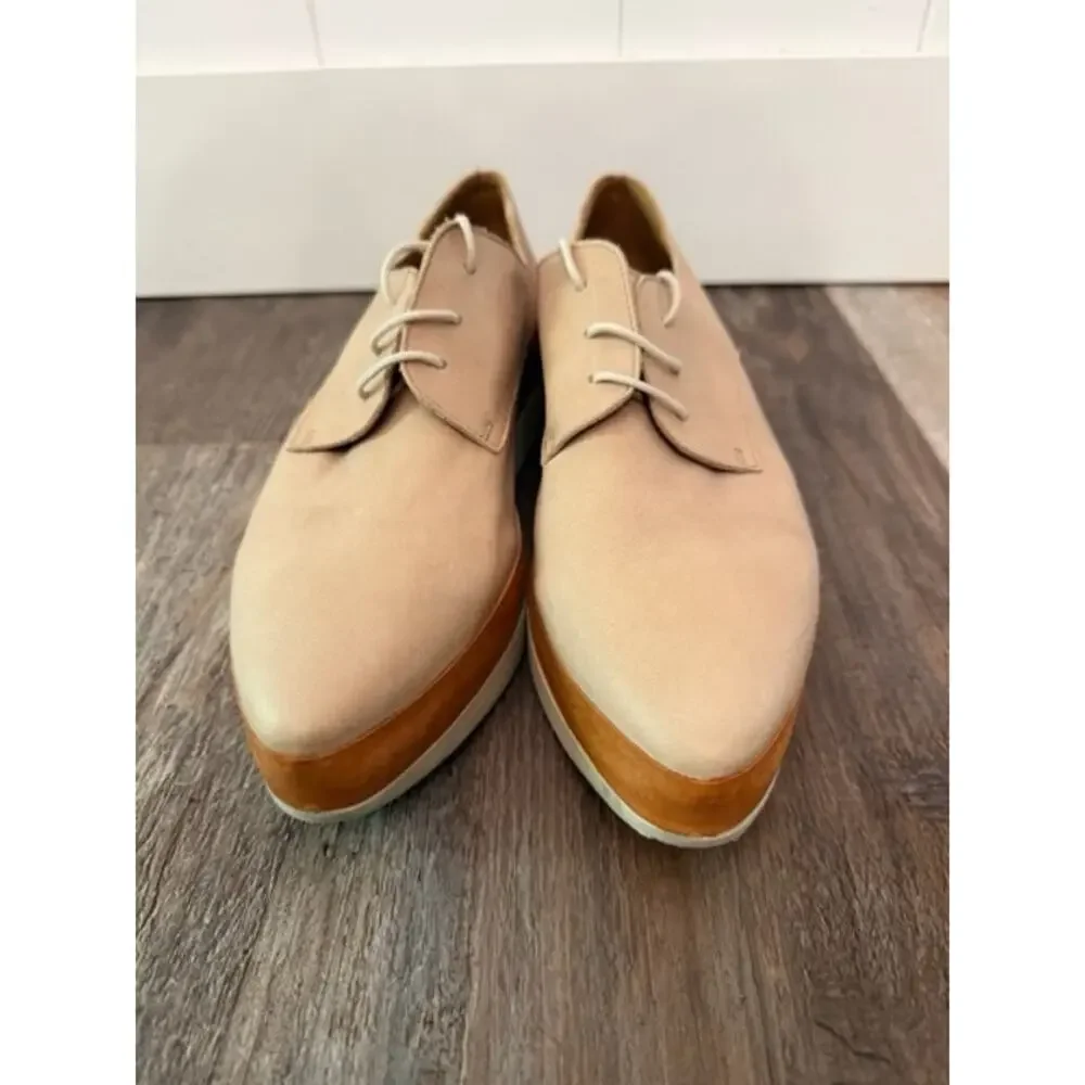 Coclico Pekos Suede Leather Wedge Platform Oxford shoes tan size 37 or 6.5/7 EUC